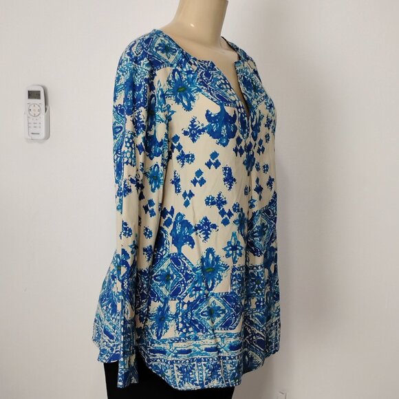 Sigrid Olsen Collection Resortwear Tunic Blue & Ivory Relaxed Style XSmall - Picture 3 of 9